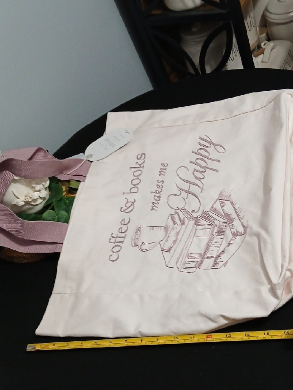 New! Coffee & Books Canvas Tote Bag in Light Pink NWT - Picture 2 of 10